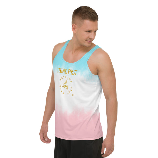 THINK F1RST UNISEX PINK-BLUE GRADIENT TANK TOP