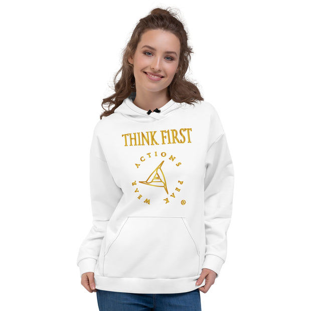 THINK F1RST UNISEX WHITE HOODIE